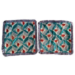 Anthropologie Geometric Accent Pillow covers with Teal and Red Design
